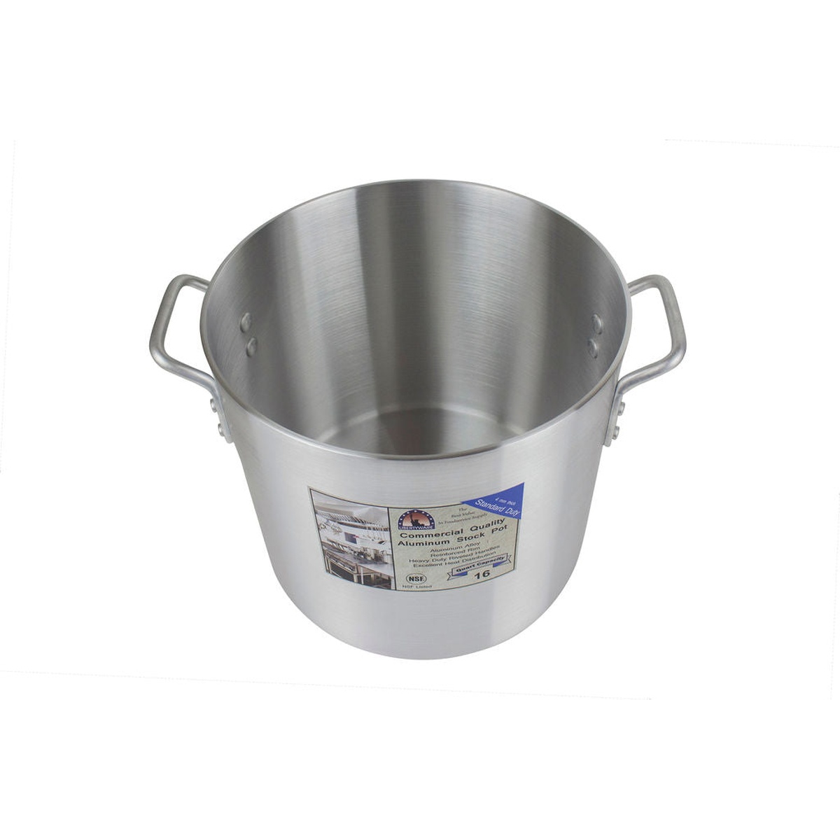 Top-angle view of Libertyware 16-quart aluminum stock pot interior showing smooth cooking surface