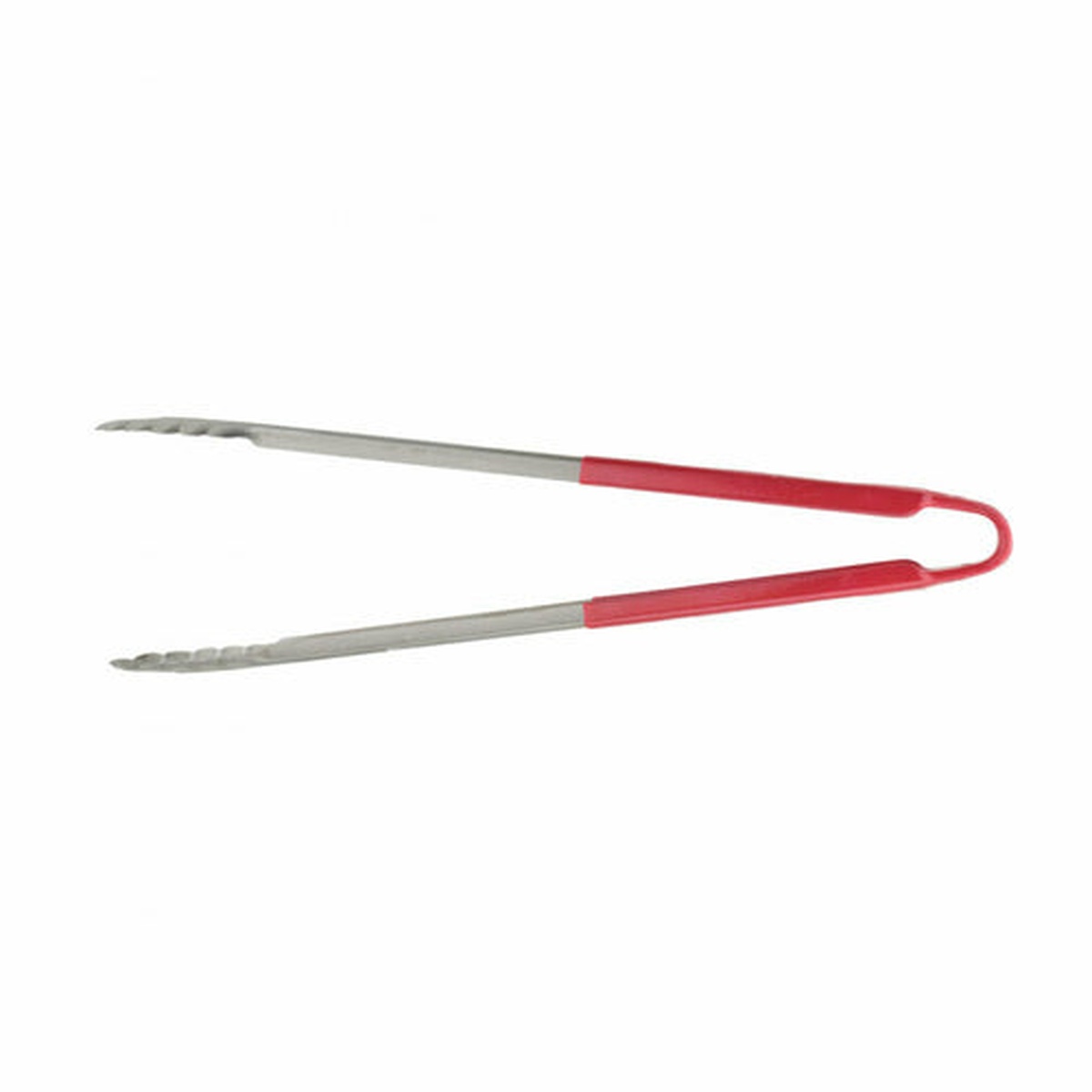 Libertyware T16P-RD 16-inch stainless steel tongs with red plastic-coated handle on white background