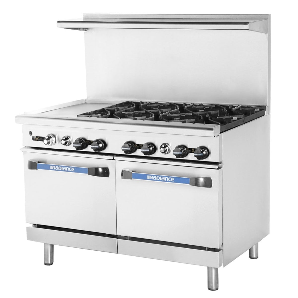 Turbo Air Radiance TARG-12G6B 48-inch commercial gas range with six open burners and double oven base