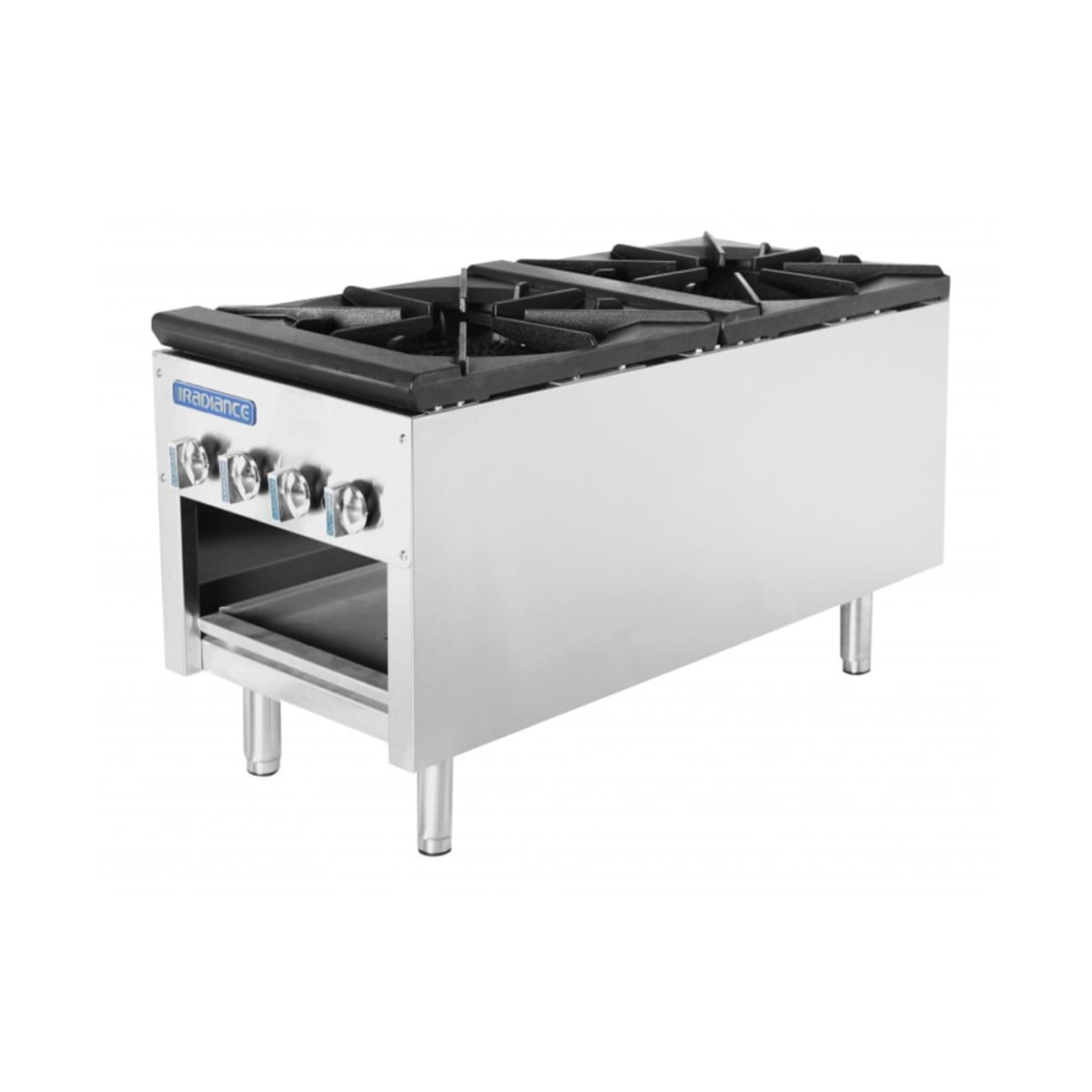 Turbo Air Radiance TASP-18-D 2-burner stock pot range with cast iron grates and front control knobs