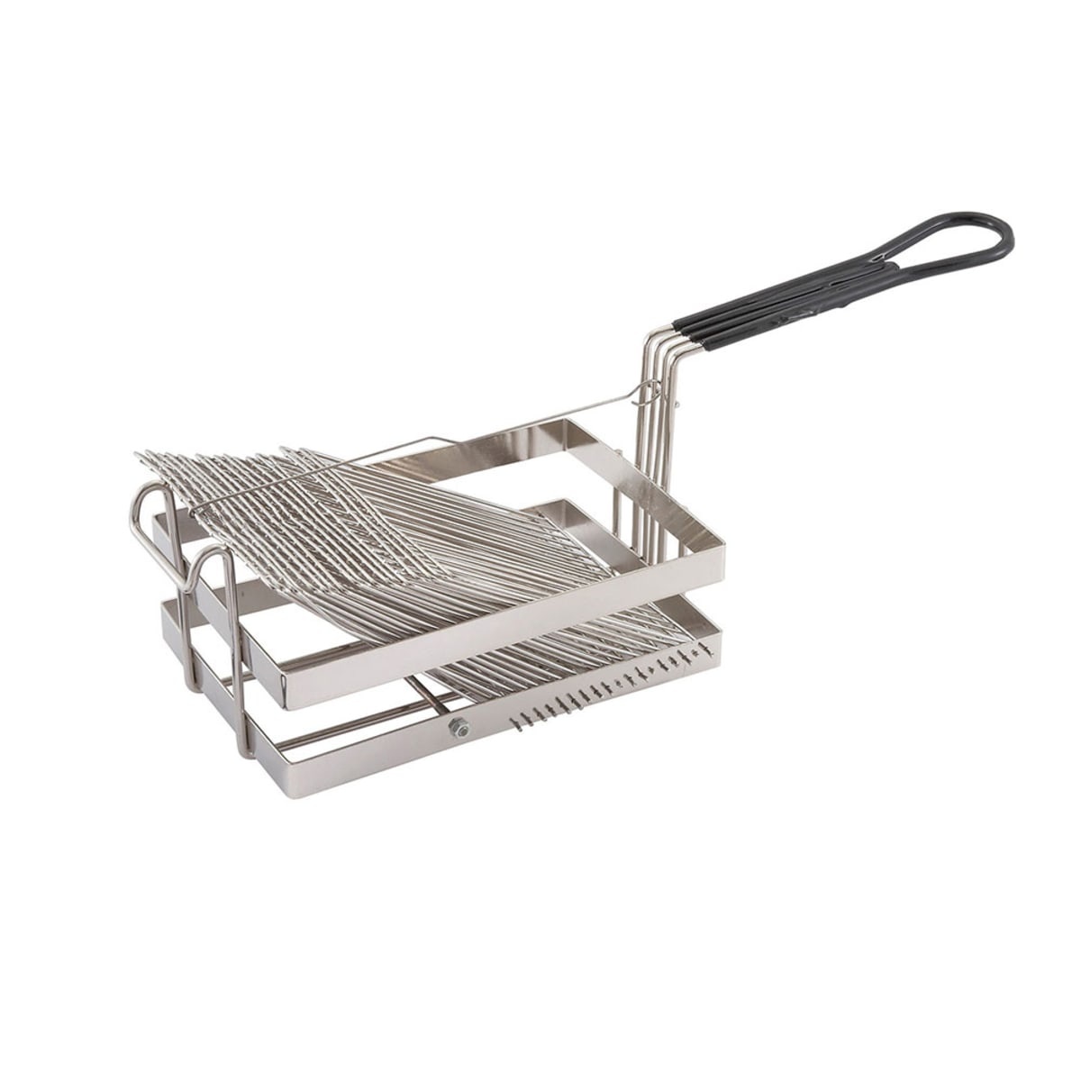 Winco TB-18 tostada fryer basket with rectangular frame and long handle
