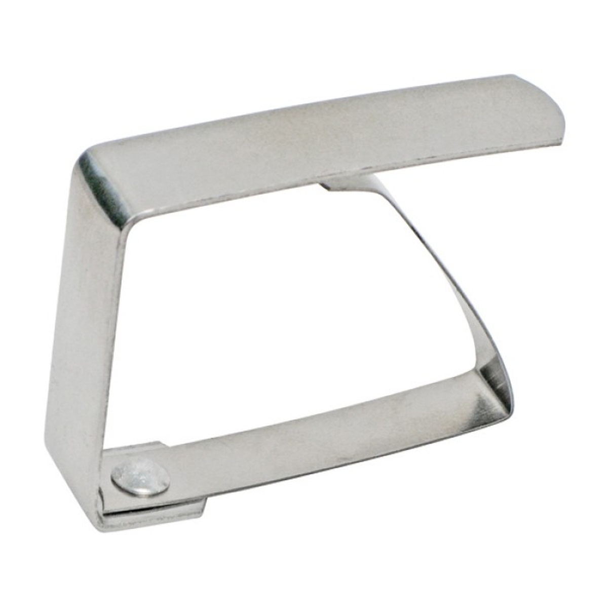 Winco TBC-1 stainless steel tablecloth clip, silver finish, angled view showing adjustable clamp mechanism