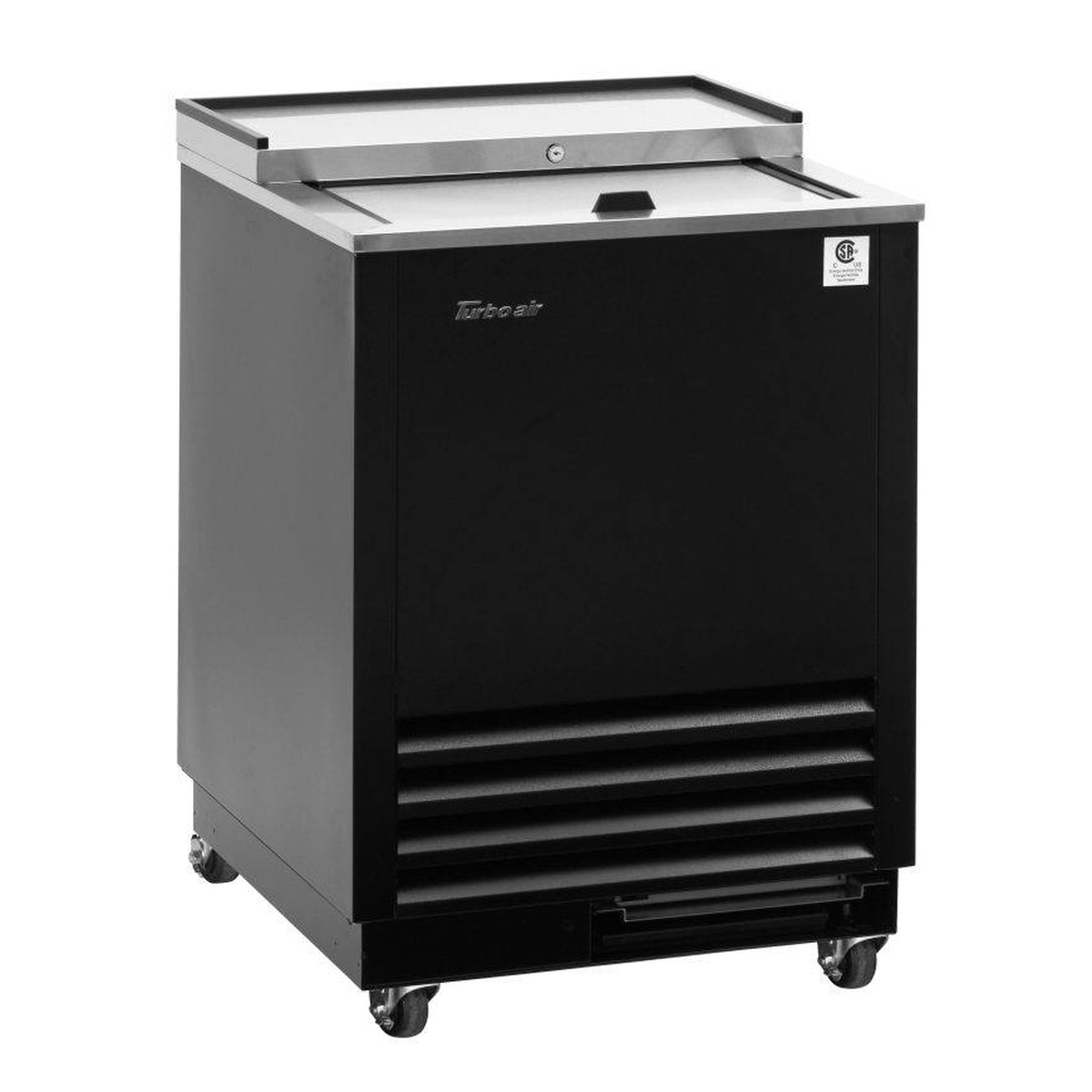 Angled right-side view of Turbo Air TBC-24SB-GF-N6 glass chiller and froster