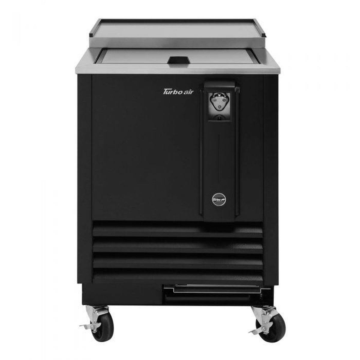Turbo Air bottle cooler with sliding door and caster base