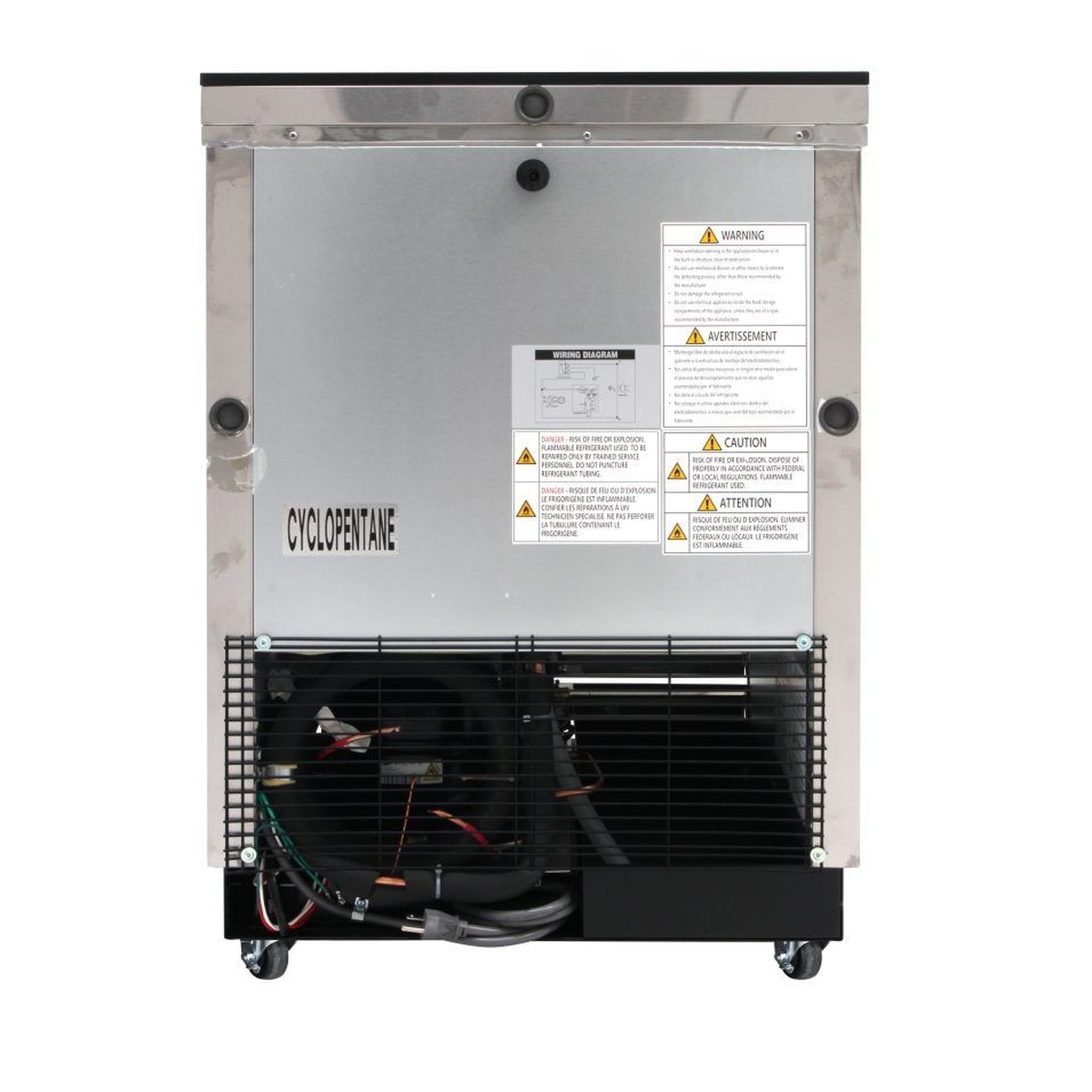 Rear view of Turbo Air TBC-24SD-GF-N6 showing condenser and compressor area