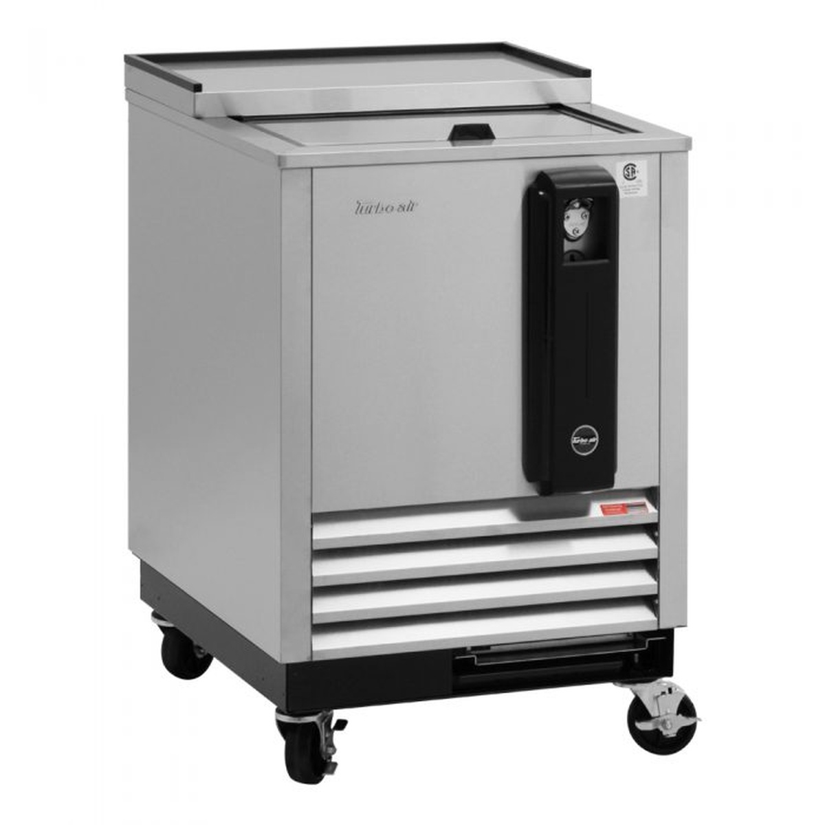 Angled view of Turbo Air TBC-24SD-N6 showing stainless exterior and sliding lid