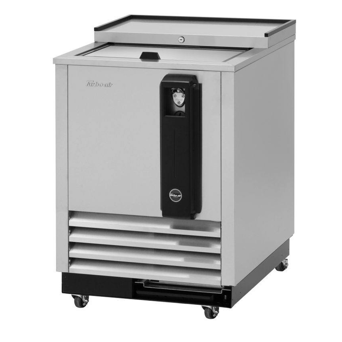 Front view of Turbo Air TBC-24SD-N6 stainless steel bottle cooler with sliding lid