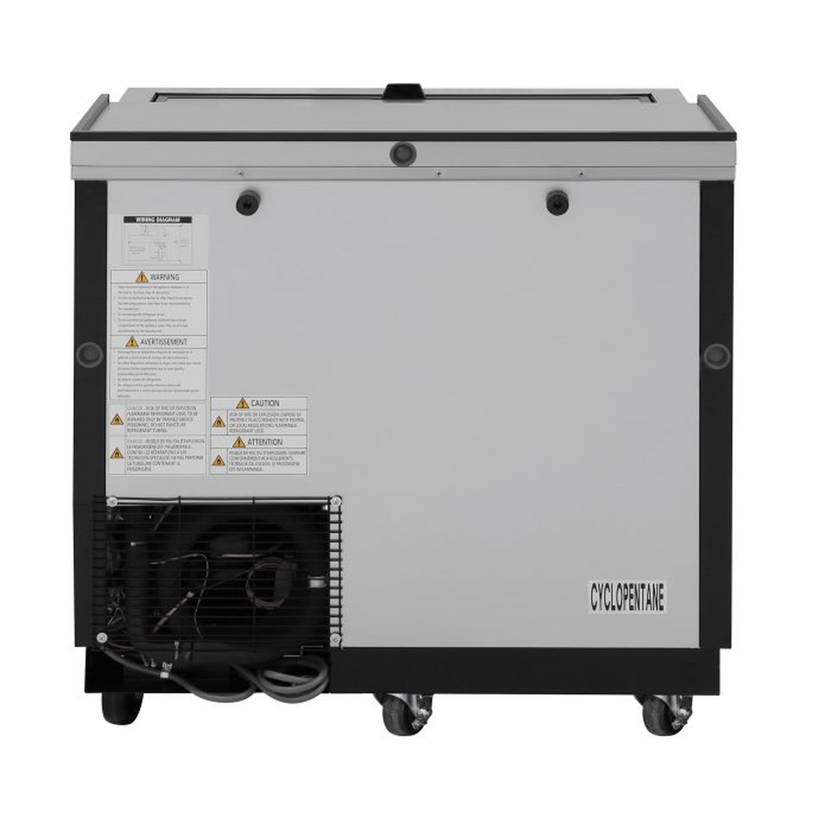 Rear view of Turbo Air TBC-36SB-GF-N showing refrigeration components