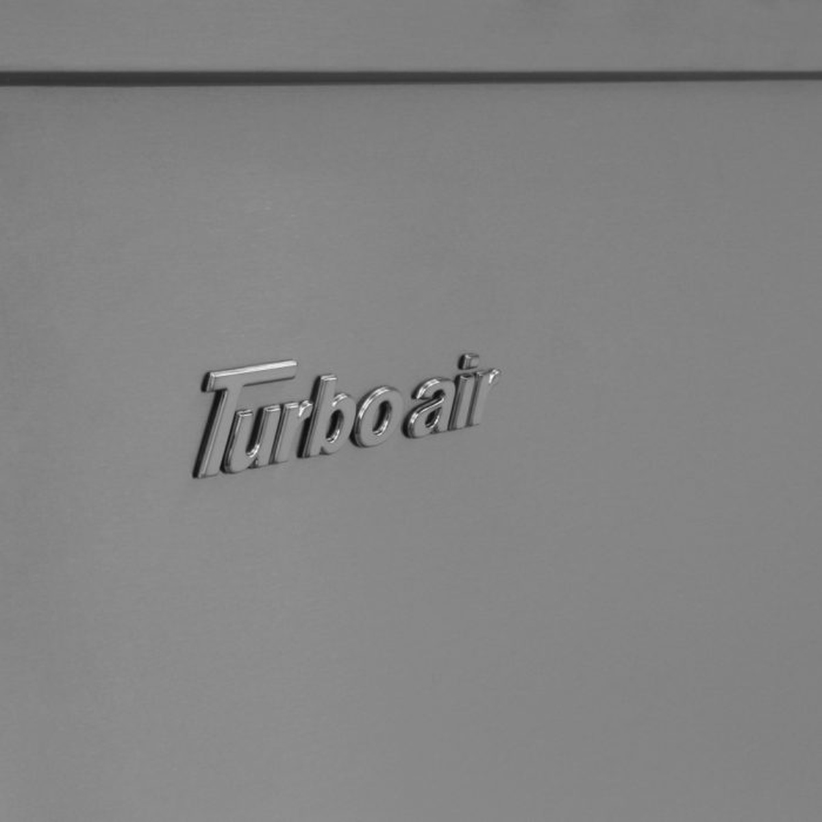Turbo Air logo badge on stainless steel cabinet