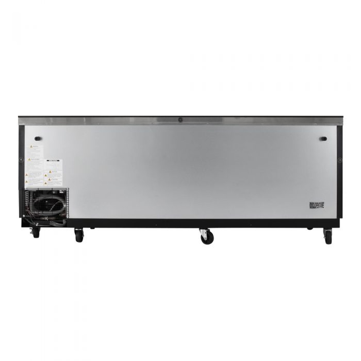 Rear view of Turbo Air TBC-95SB-N bottle cooler showing back panel and refrigeration components