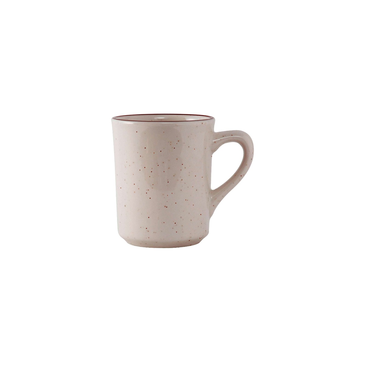Tuxton TBS-017 Bahamas 8 oz. eggshell tiara mug with brown speckle and brown rim band