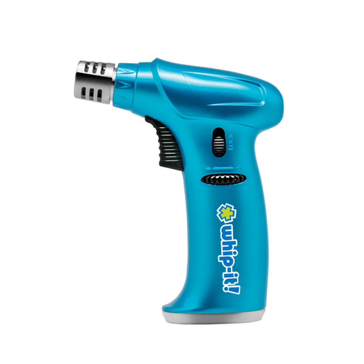 Whip-It Stealth blue butane torch with ergonomic grip and metallic nozzle on white background