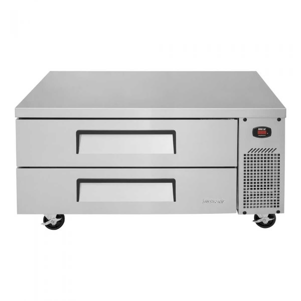 Front view of Turbo Air two-drawer refrigerated chef base with side-mounted grille