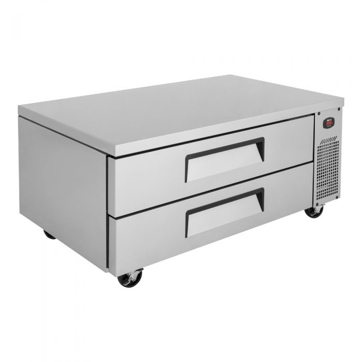 Angled side view of Turbo Air TCBE-52SDR-N chef base showing top and drawer fronts