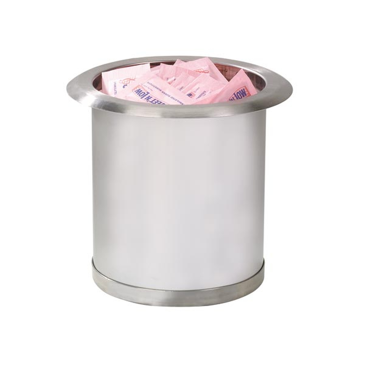 Dispense-Rite TCD-1 stainless steel drop-in condiment holder filled with sugar packets