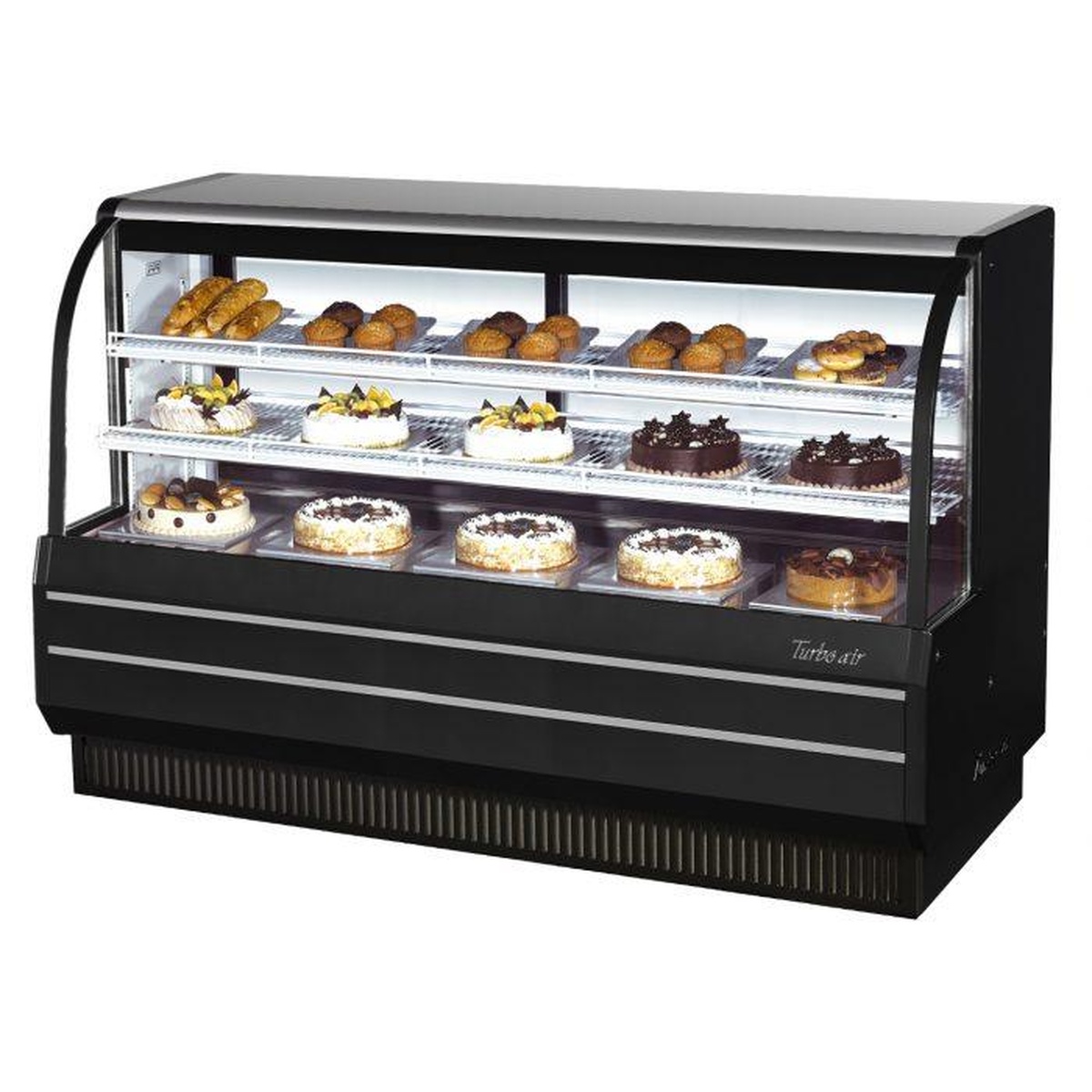 Turbo Air TCGB-72-W(B)-N curved glass refrigerated bakery display case in black finish