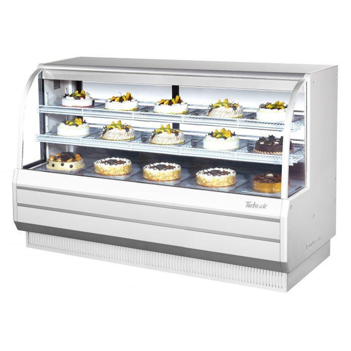Turbo Air TCGB-72-W(B)-N curved glass refrigerated bakery display case in white finish