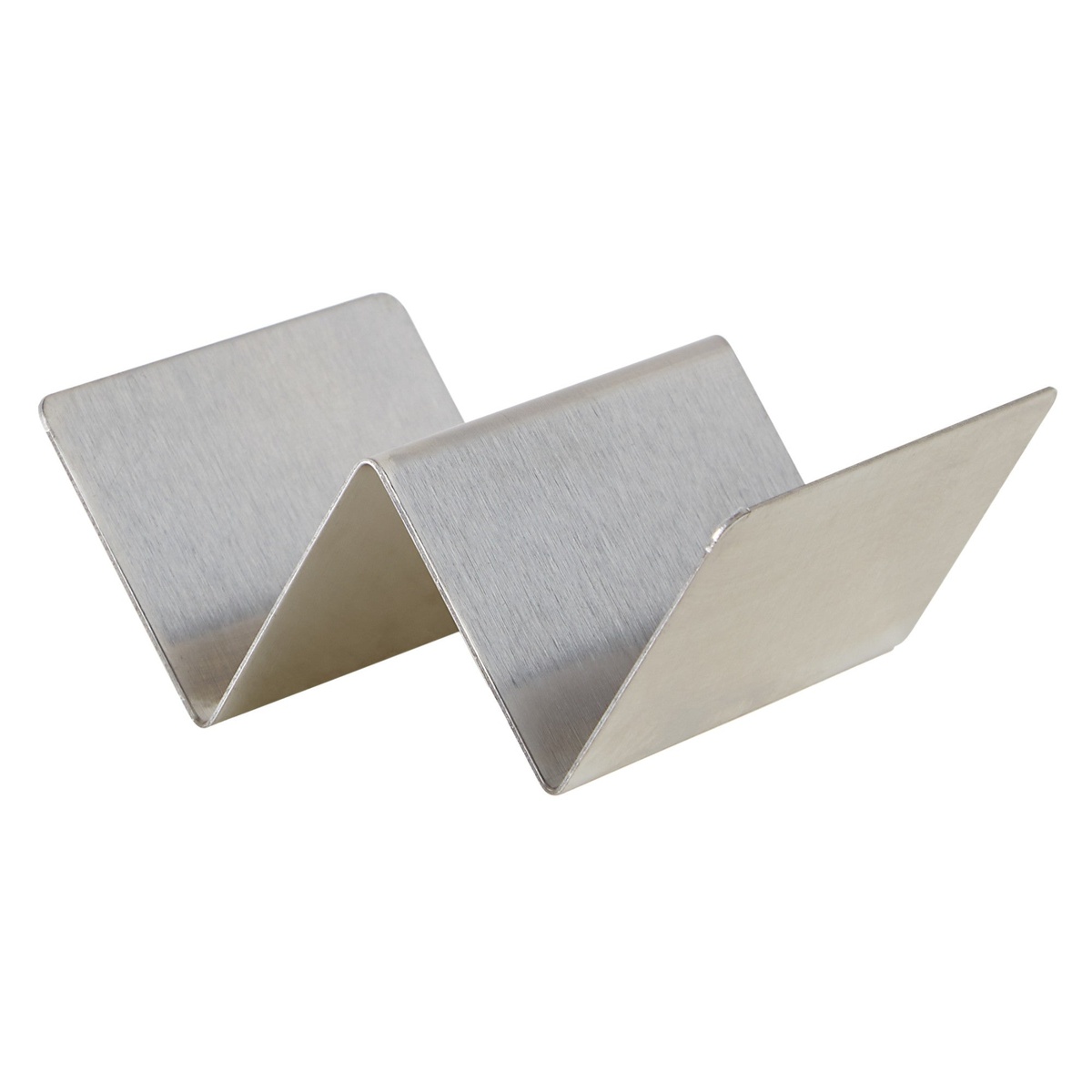 Winco TCHS-12 stainless steel taco holder with brushed finish showing two V-shaped slots