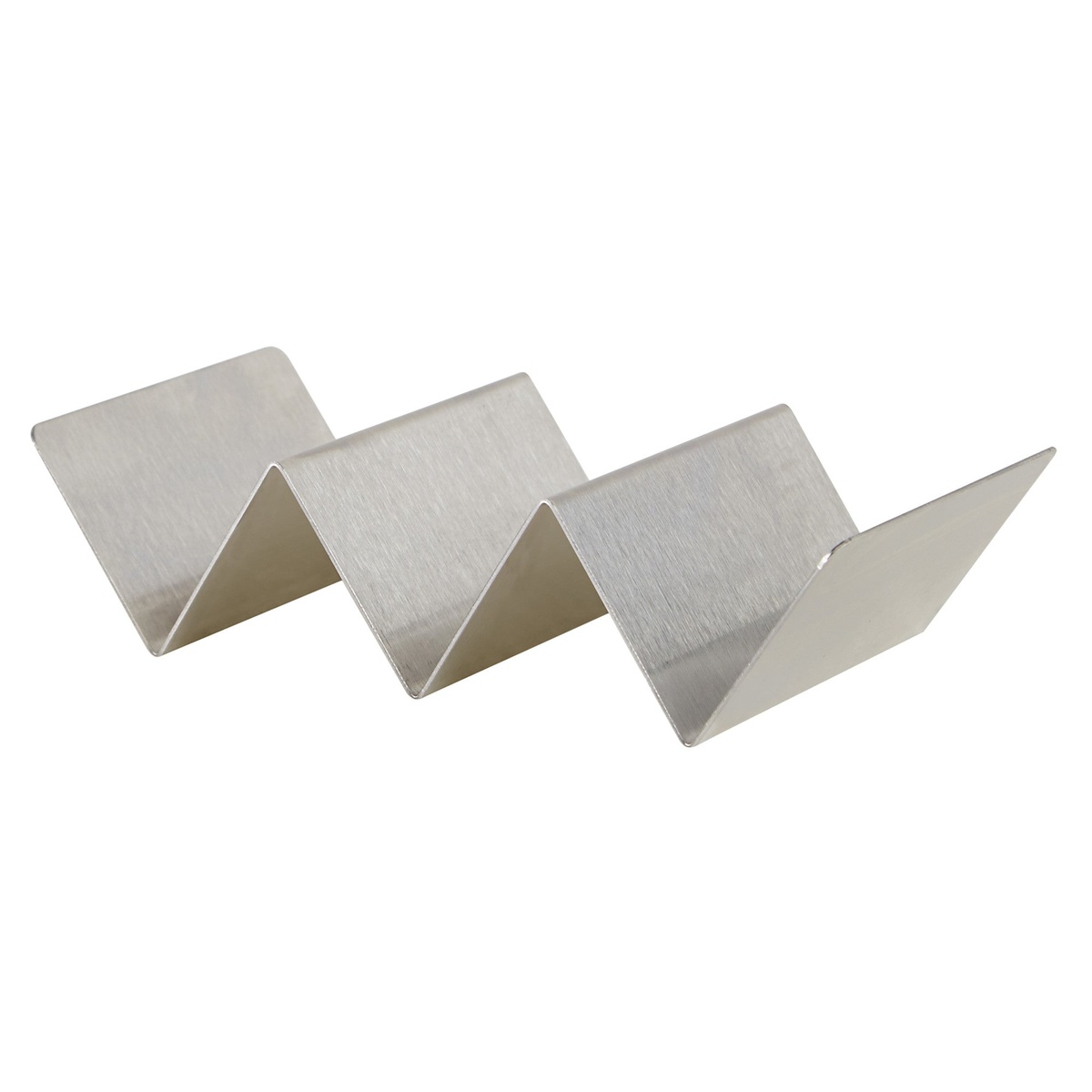 Winco TCHS-23 stainless steel taco holder with brushed finish showing three slots on white background