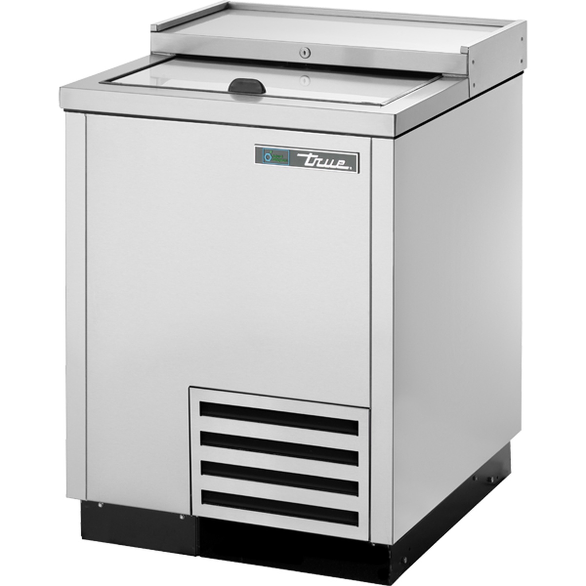 True TD-24-7-S-HC stainless steel deep well horizontal bottle cooler with solid slide lid and barrel lock