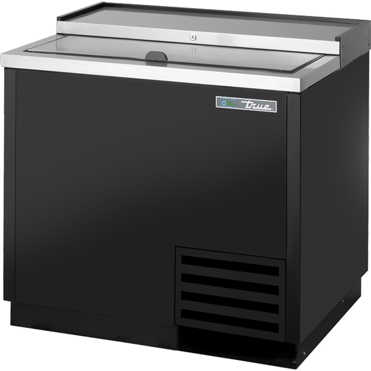 True TD-36-12-HC 36-inch black horizontal deep well bottle cooler with stainless steel sliding lid