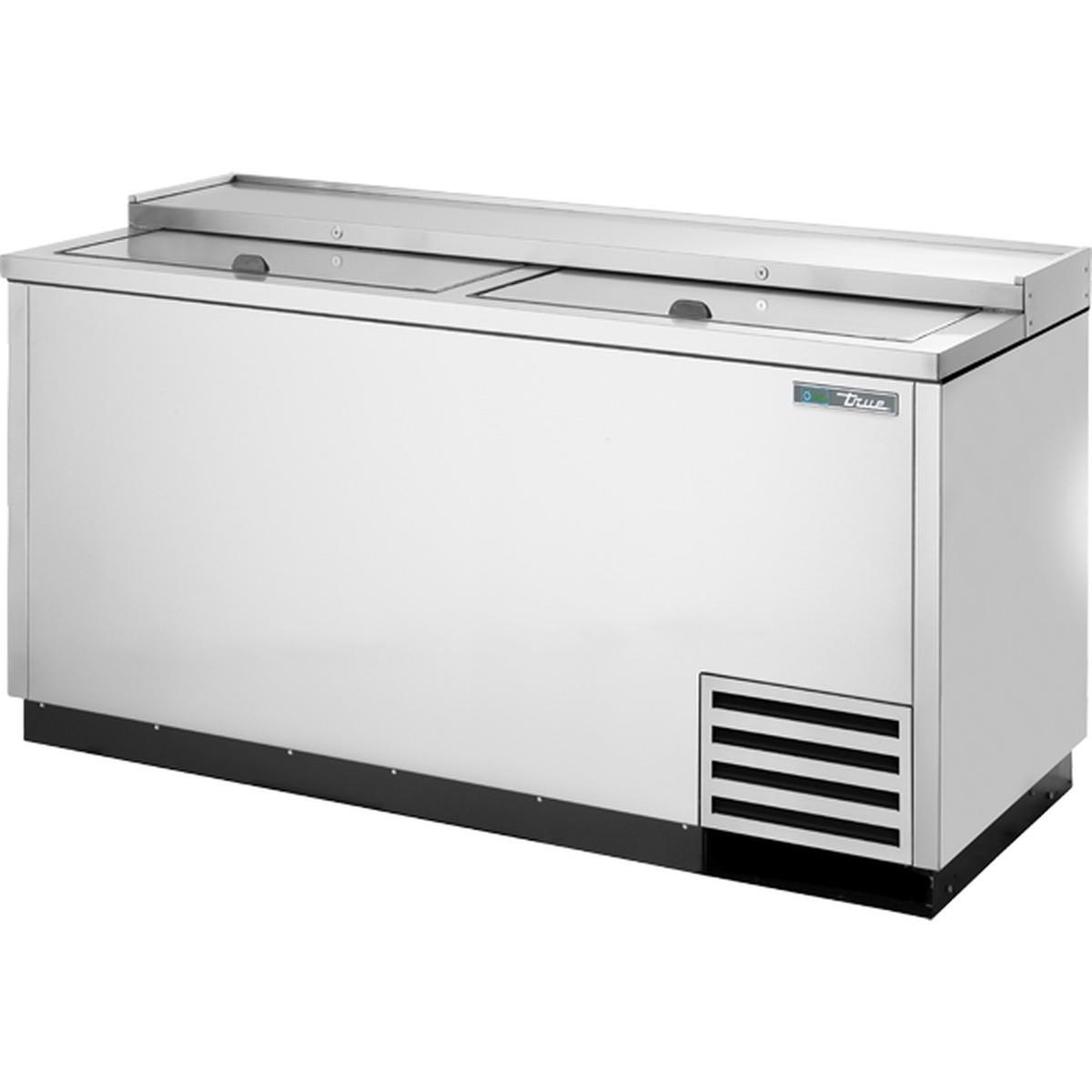True TD-65-24-S-HC stainless steel deep well horizontal bottle cooler with two sliding lids and front ventilation grille