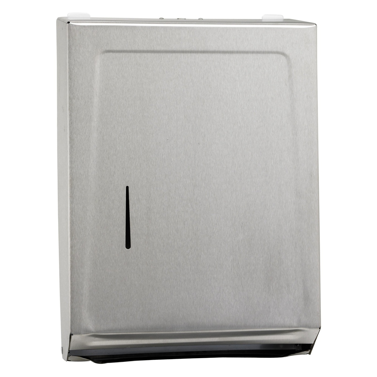 Winco TD-700 stainless steel surface-mount paper towel dispenser, front angled view