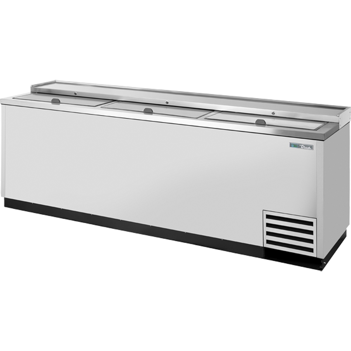 True TD-95-38-S-HC stainless steel deep well horizontal bottle cooler with three solid slide lids