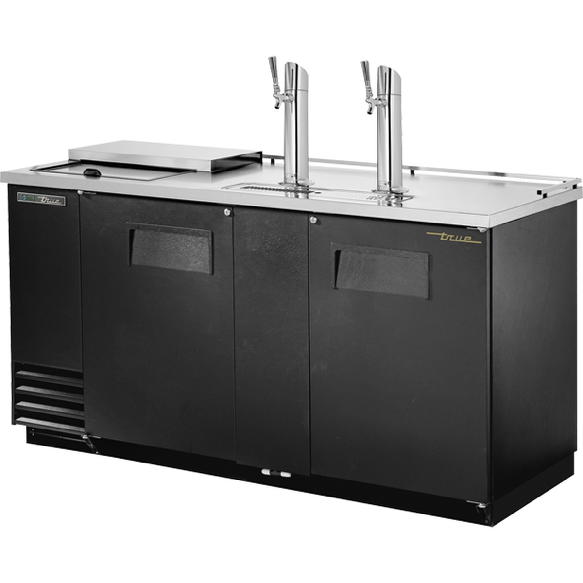True TDD-3CT-HC Club Top Direct Draw Beer Dispenser with black vinyl exterior, stainless steel top, and two chrome beer towers