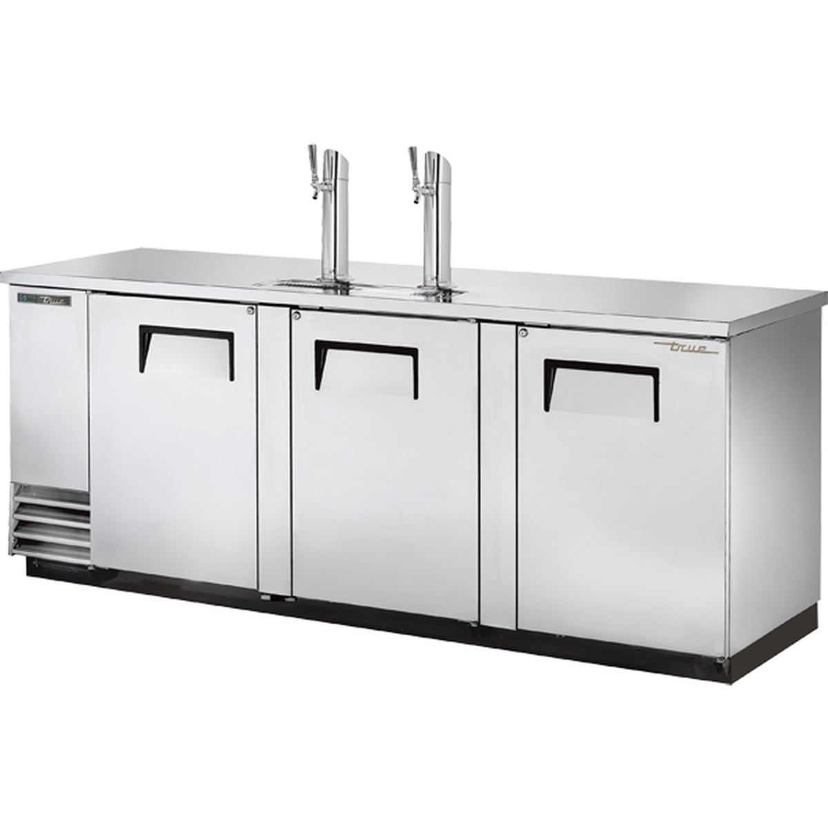 True TDD-4-S-HC stainless steel direct draw beer dispenser with three solid doors and two insulated beer towers