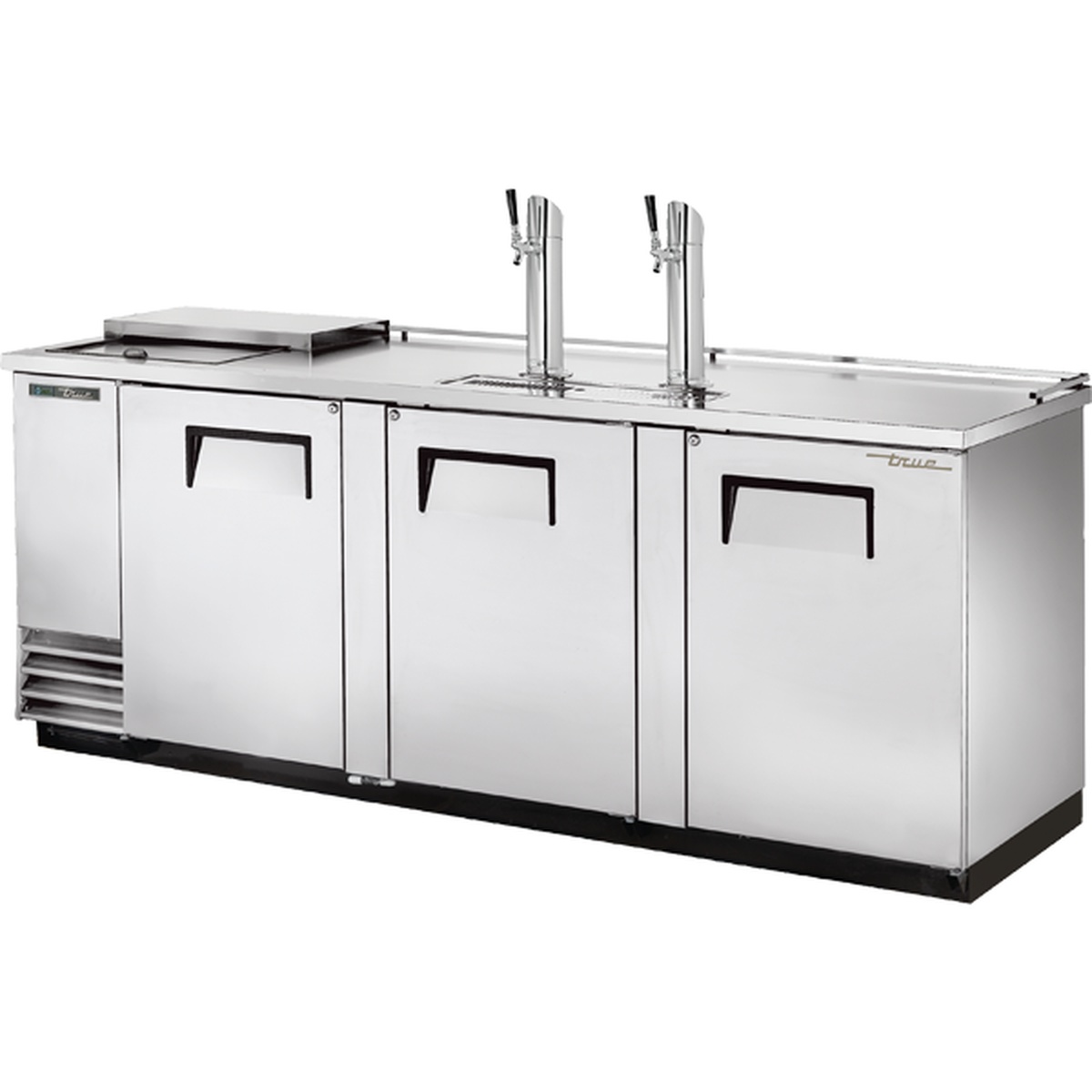 True TDD-4CT-S-HC stainless steel club top direct draw beer dispenser with two tap columns and three solid swing doors