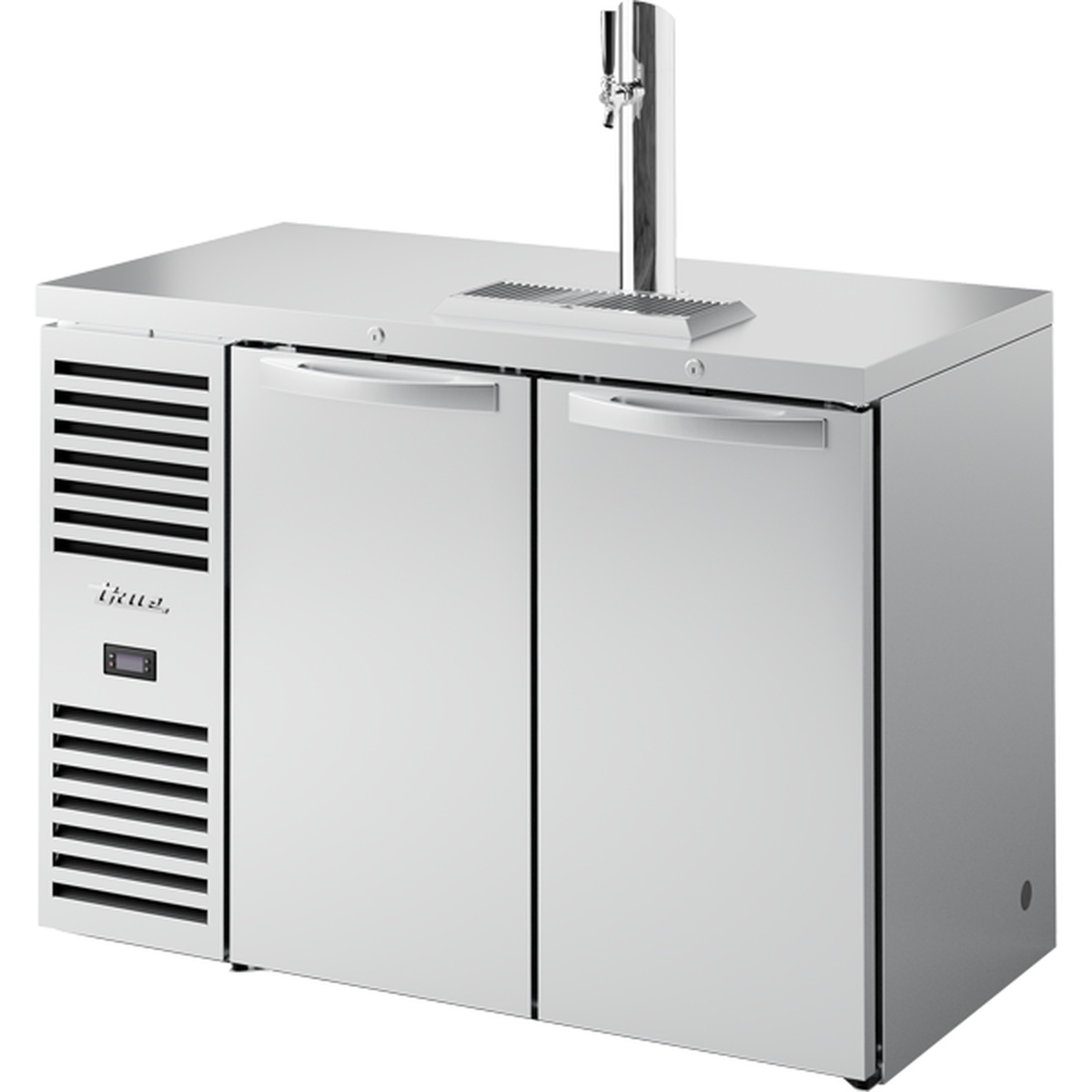 True TDR48-RISZ1-L-S-SS-1 48-inch stainless steel two-door draft beer dispenser kegerator with single tap tower and digital display