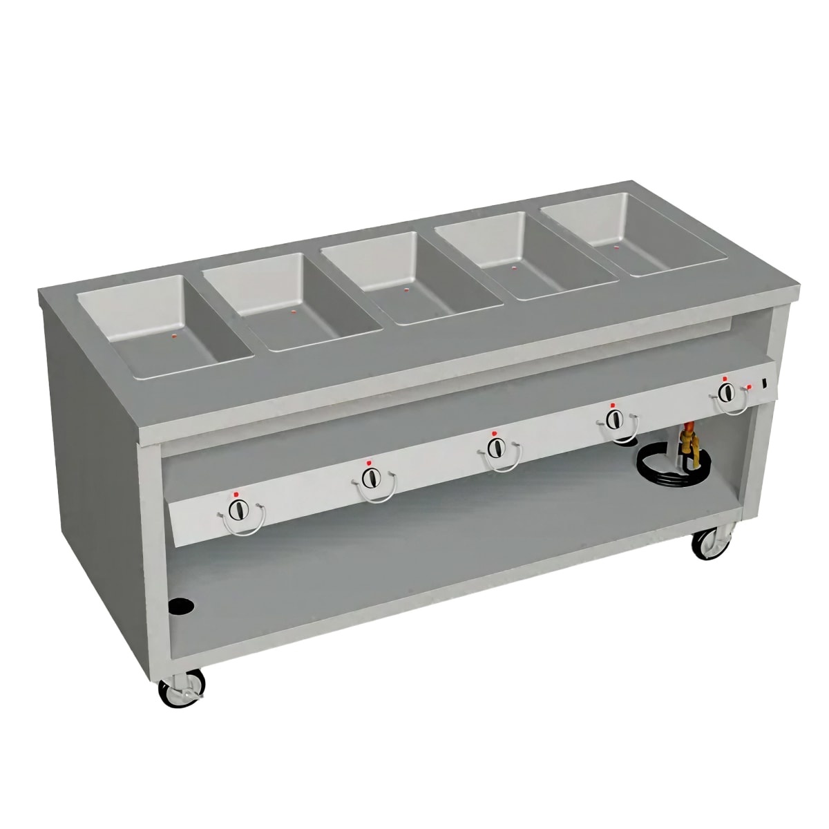 Duke TEHF-74SS stainless steel mobile hot food table with five sealed wells