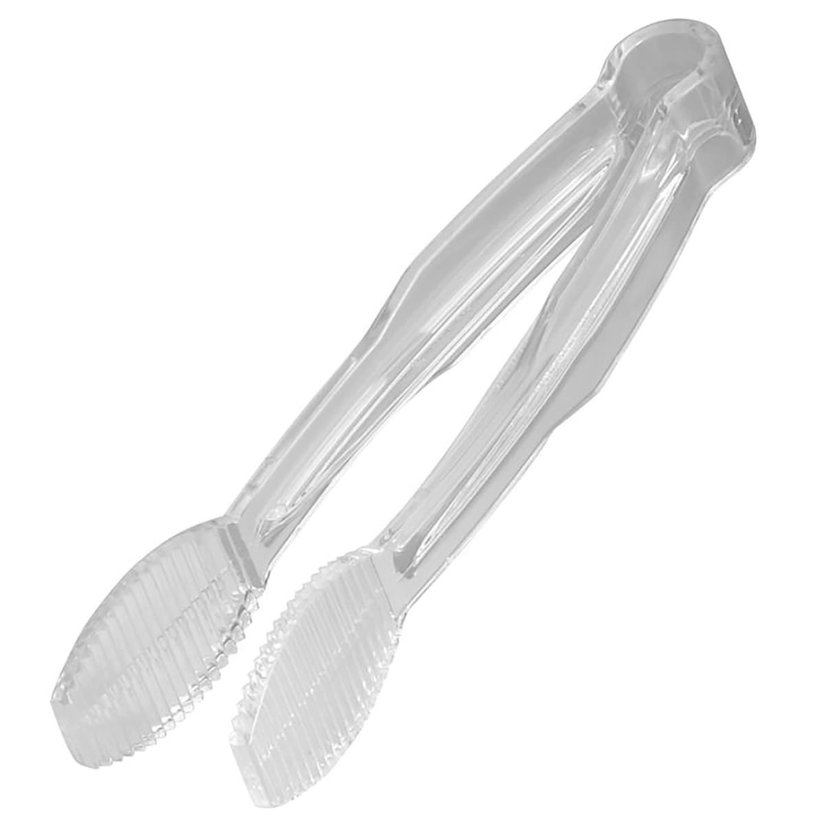 Cambro TG6135 clear plastic flat-grip serving tongs, 6 inches long, shown on white background
