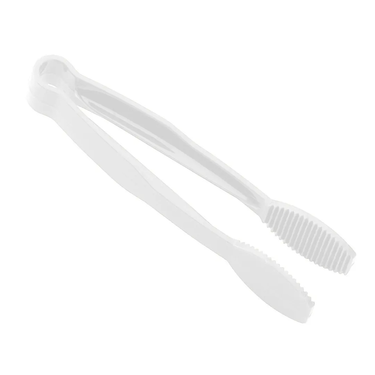 Cambro TG6148 Lugano 6-inch white flat grip plastic tongs with ribbed tips and loop handle
