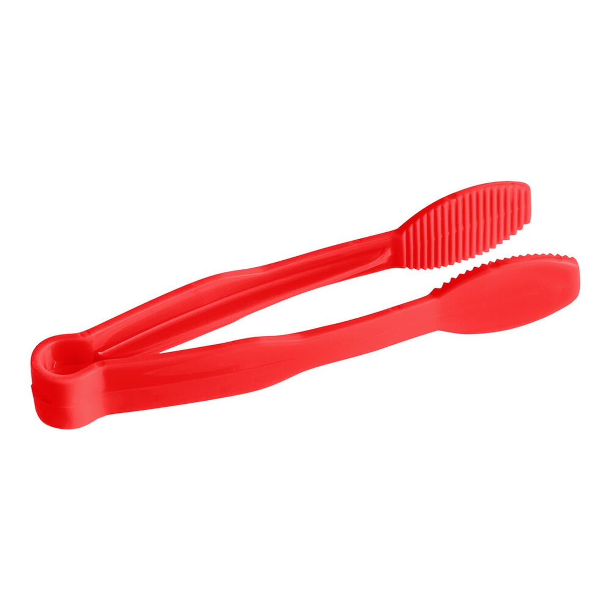 Cambro TG6404 Lugano 6-inch red flat grip plastic tongs shown on white background