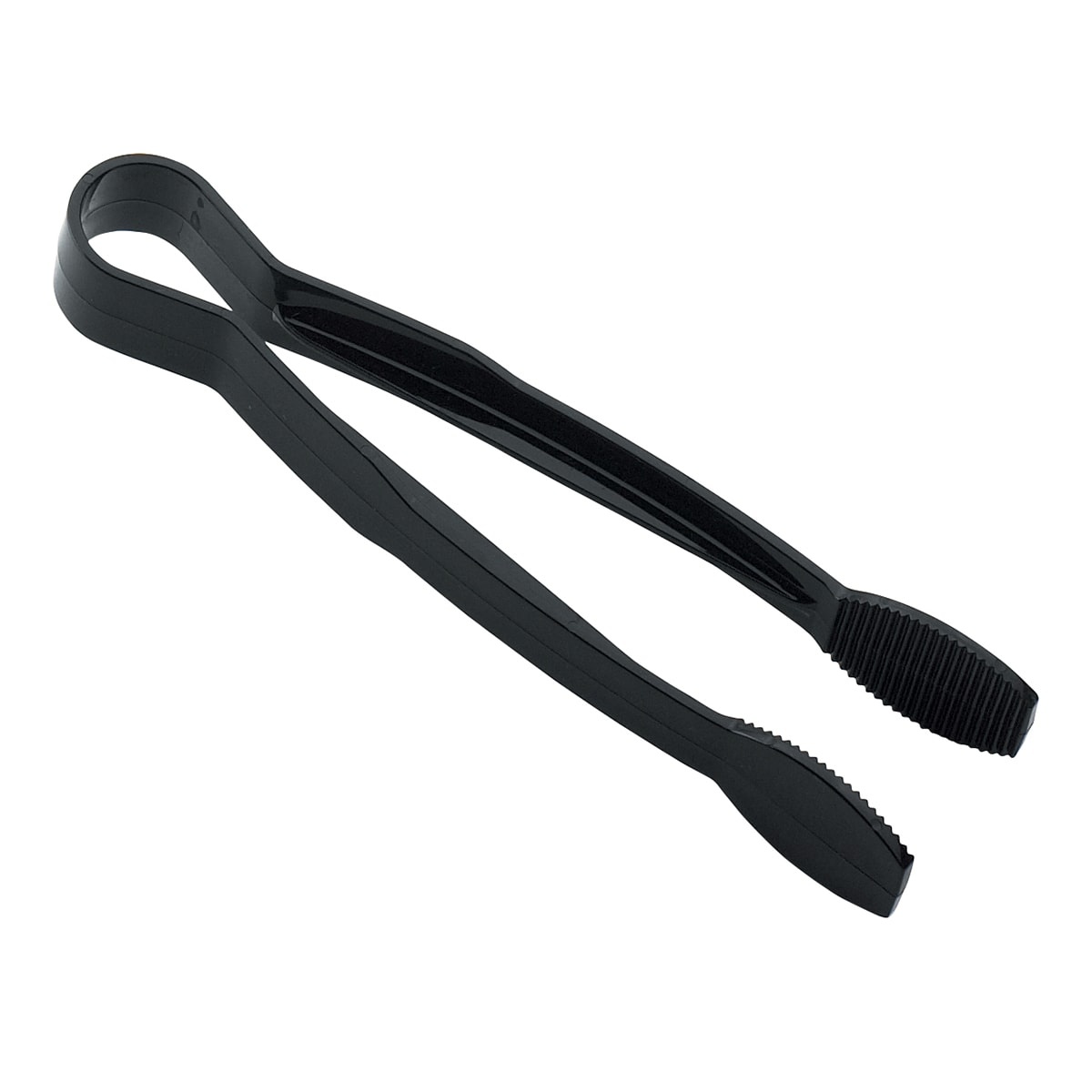 Cambro TG9110 9-inch black polycarbonate flat grip serving tongs with ribbed ends