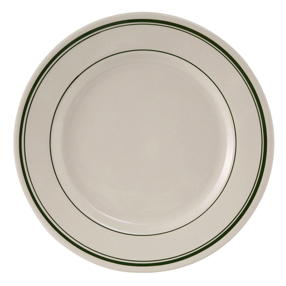 Tuxton TGB-008 Green Bay 9-inch round china plate with eggshell finish and green band detail