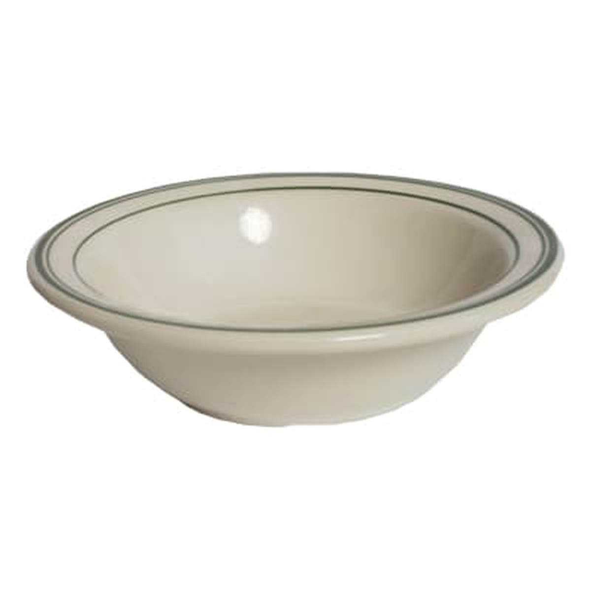 Tuxton TGB-010 Green Bay 11 oz eggshell grapefruit bowl with green band accent, round shape with wide rim and rolled edge