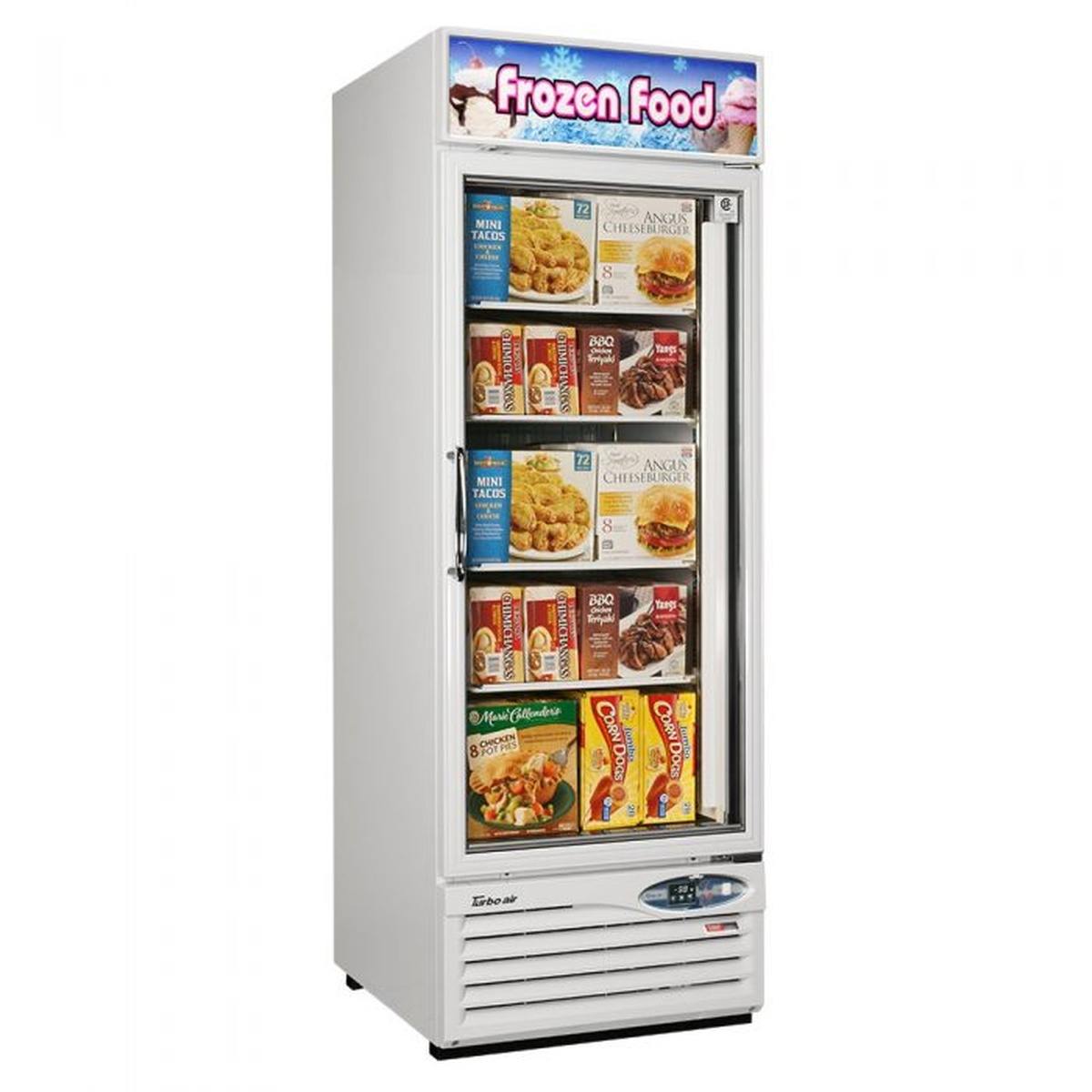 White Turbo Air merchandiser freezer angled front view