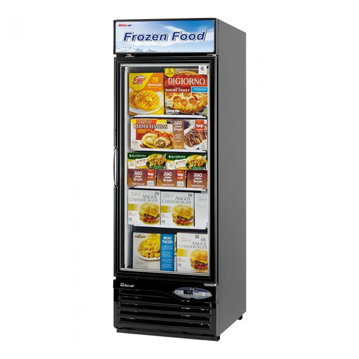 Black Turbo Air glass door merchandiser freezer front view