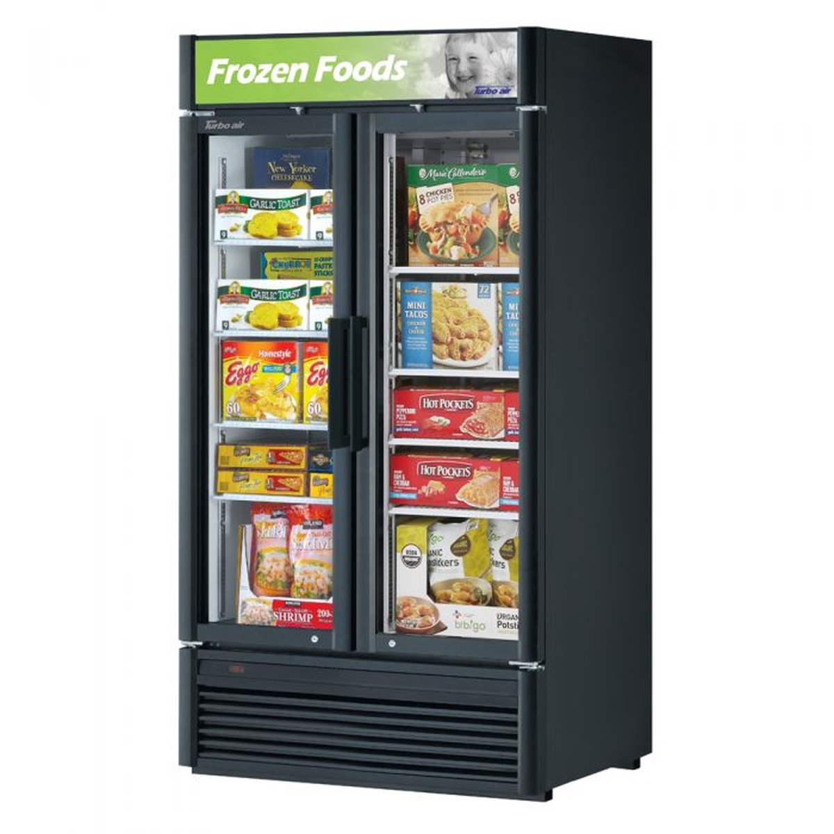 Turbo Air TGF-35SD-N black two-door swing glass merchandiser freezer