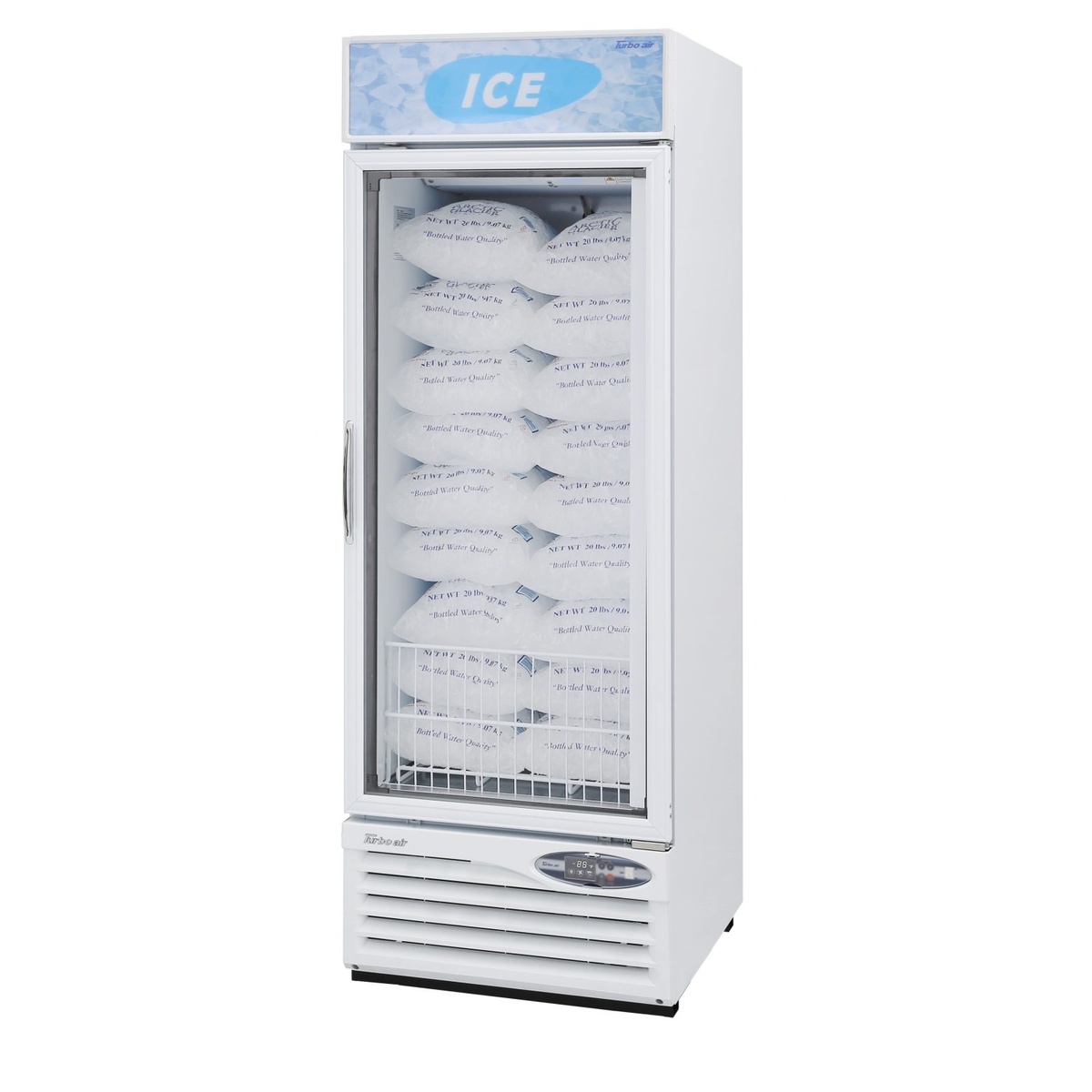 Turbo Air TGIM-23W-N white glass door ice merchandiser freezer, front view