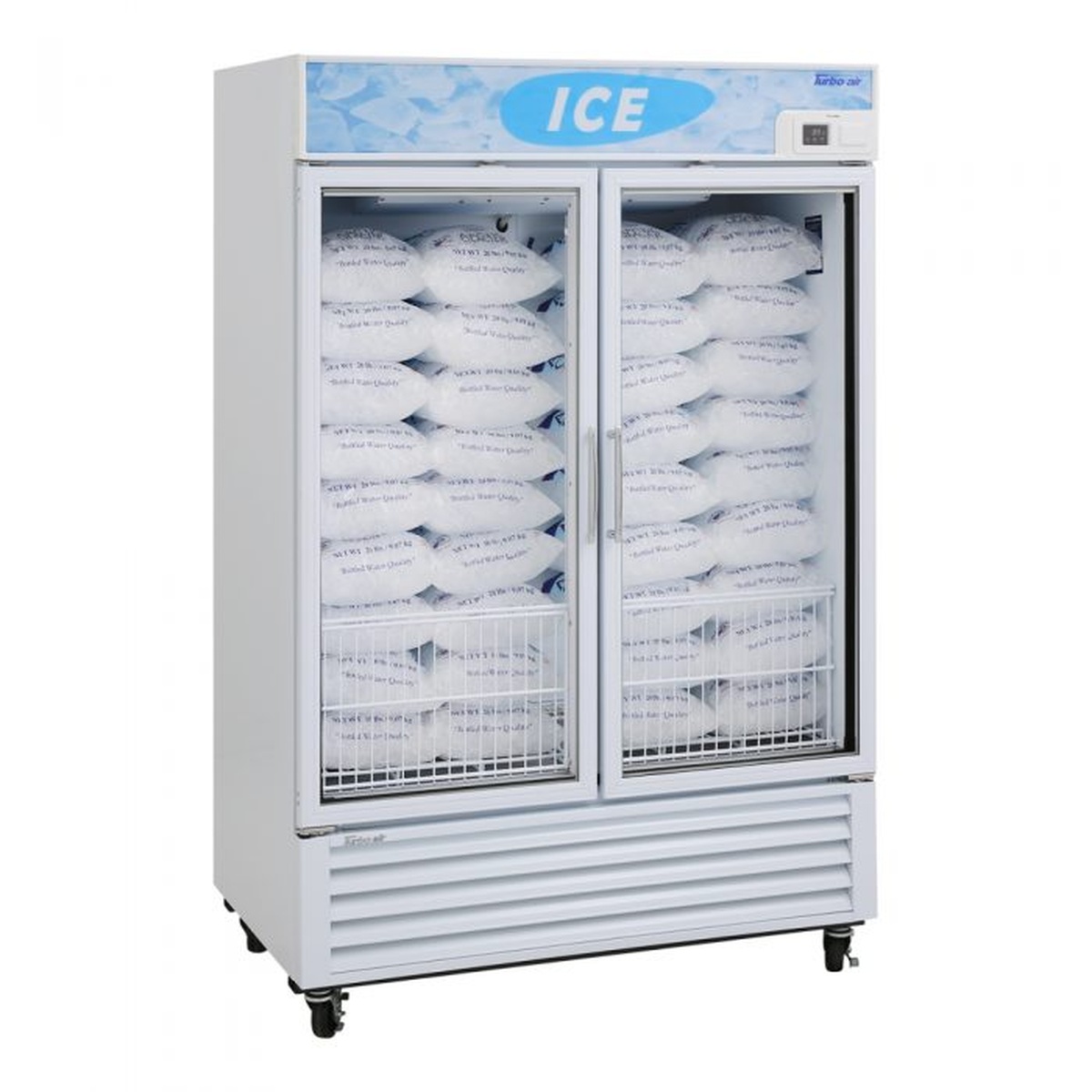 Angled view of Turbo Air TGIM-49W-N white ice merchandiser freezer