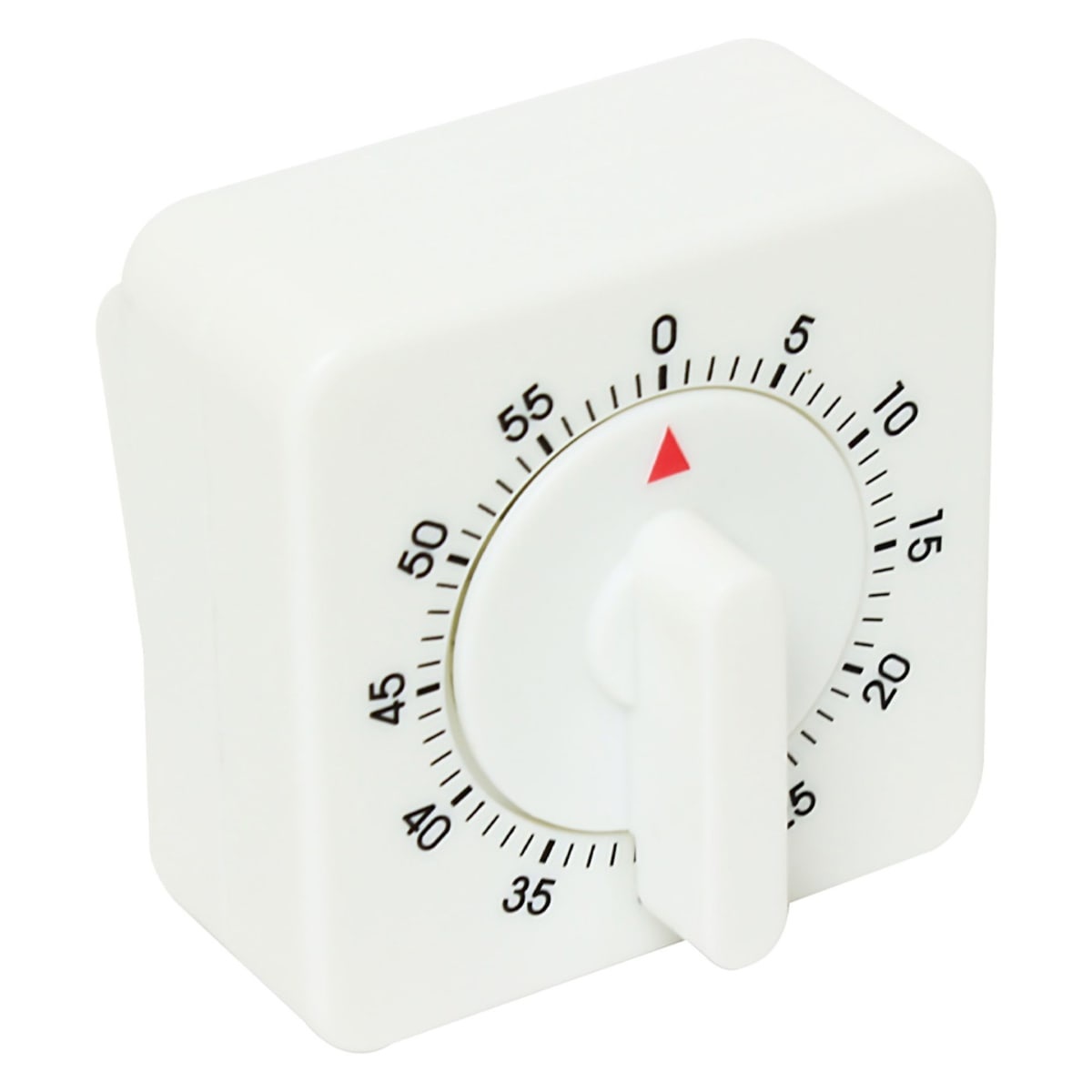 Thunder Group TIM-60 white mechanical kitchen timer with rotary dial showing 0 to 60 minute markings