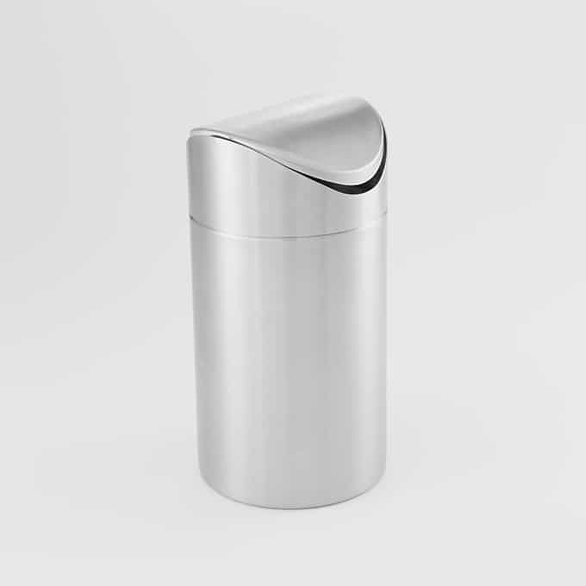 American Metalcraft TIM2 stainless steel cylindrical tabletop swing-lid waste bin with brushed silver finish