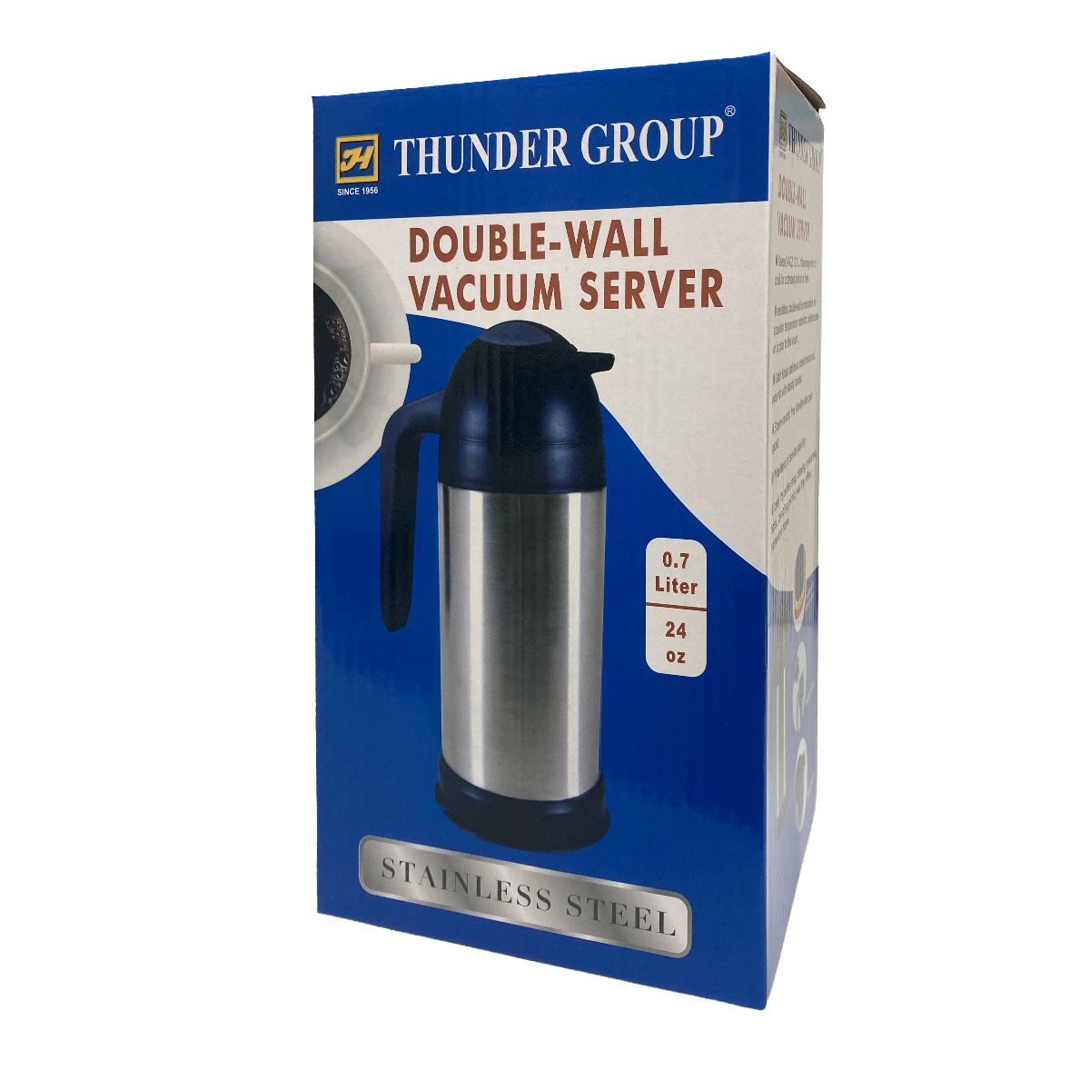 Thunder Group TJWB007 double-wall vacuum server product packaging box showing 0.7 liter and 24 oz capacity