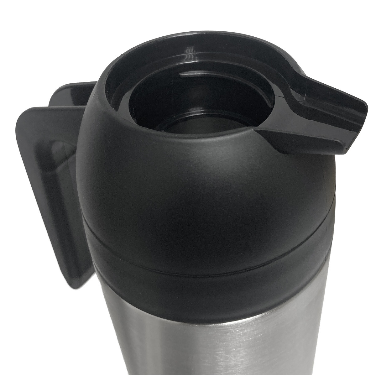 Close-up of the Thunder Group TJWB010 black push-button lid and spout assembly