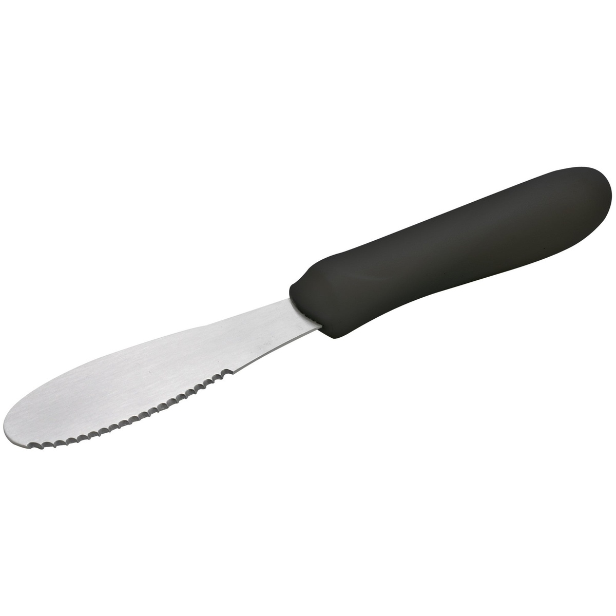 Winco TKP-31 Sandwich Spreader with black handle and serrated stainless steel blade