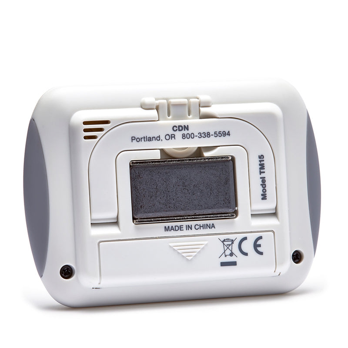 CDN TM15 timer back view showing mounting features and battery compartment
